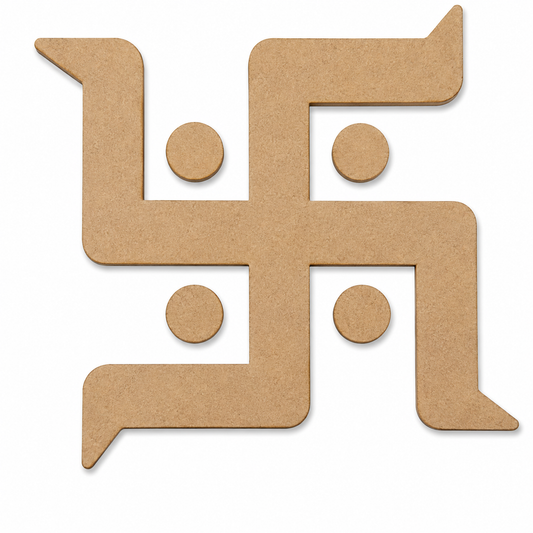 Swastik MDF wooden cutout for pooja room décor, entrance wall decoration, Diwali décor, and DIY home décor projects.