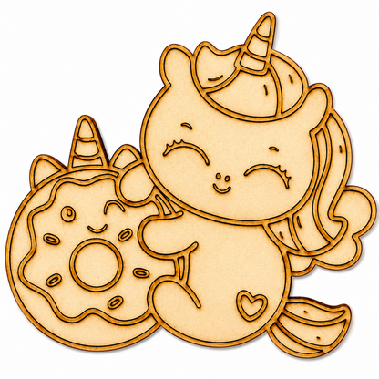 Cute Unicorn with Donut MDF Wooden Cutout Blank for Kids Room Décor & DIY Crafts