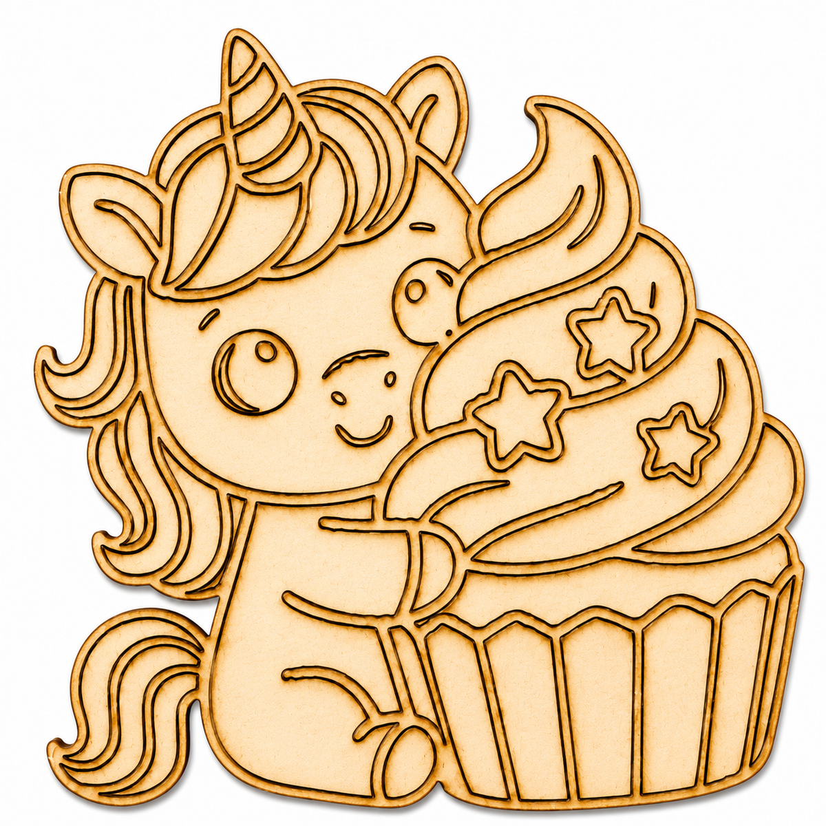 Unicorn with Cupcake MDF Cutout Blank | Wooden Unicorn Cupcake Shape for DIY Crafts, Painting & Nursery Décor