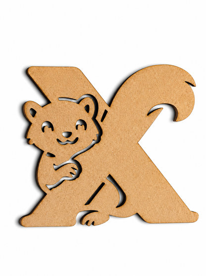 Fox Letter F MDF Wooden Cutout | Animal Alphabet F Craft Blank for Kids, Painting & Décor