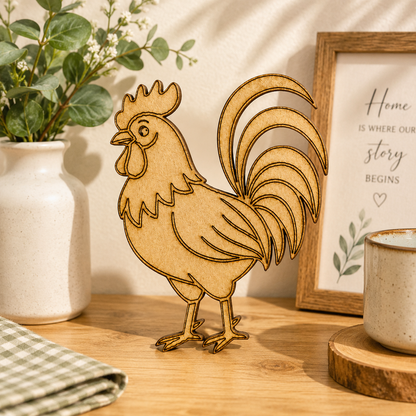 Rooster MDF Wooden Cutout | Laser Cut Farm Bird Craft Shape for Painting, DIY Art & Home Decor