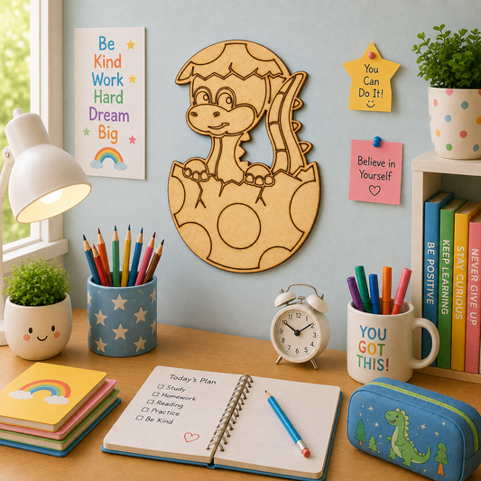 Baby Dinosaur in Egg MDF Wooden Cutout | Laser Cut Dinosaur Hatchling Shape for Painting & DIY Crafts