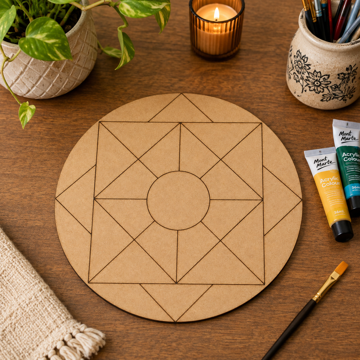 Round Geometric MDF Base | Wooden Craft Base for Lippan Art, Resin Art, Mandala Painting & DIY Home Decor