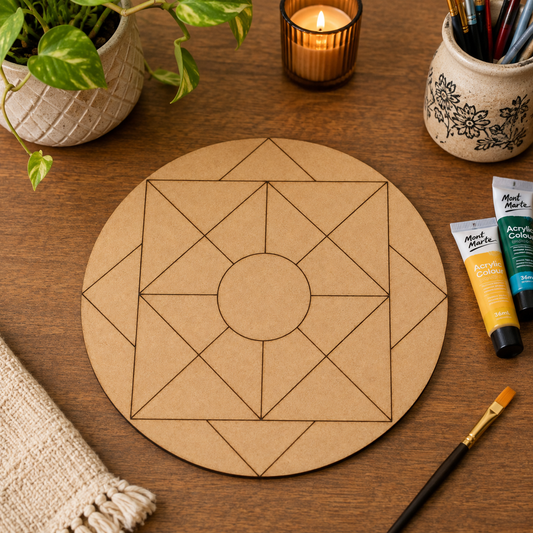 Round Geometric MDF Base | Wooden Craft Base for Lippan Art, Resin Art, Mandala Painting & DIY Home Decor