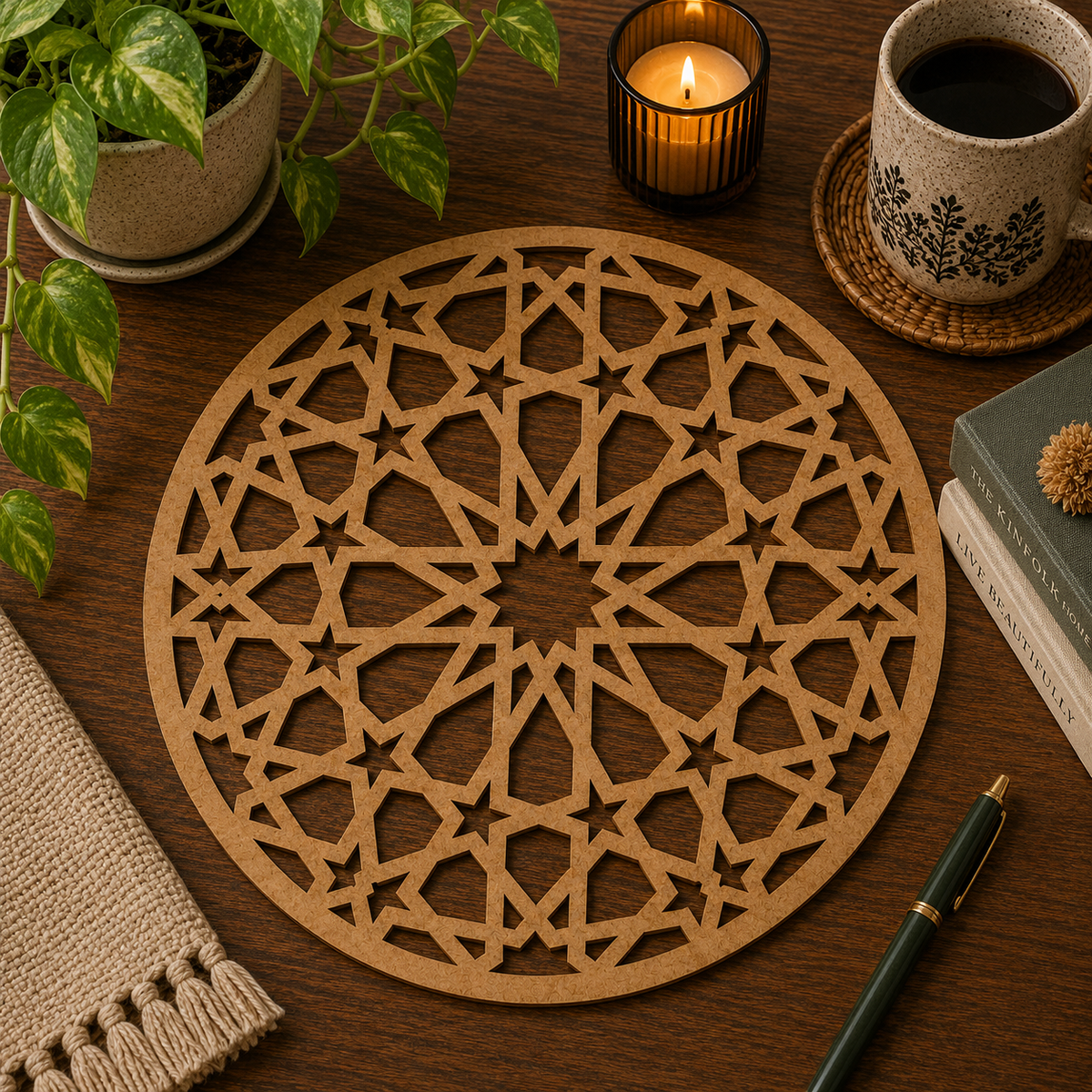 Islamic Geometric Mandala MDF Wall Decor | Laser Cut Wooden Decorative Wall Hanging