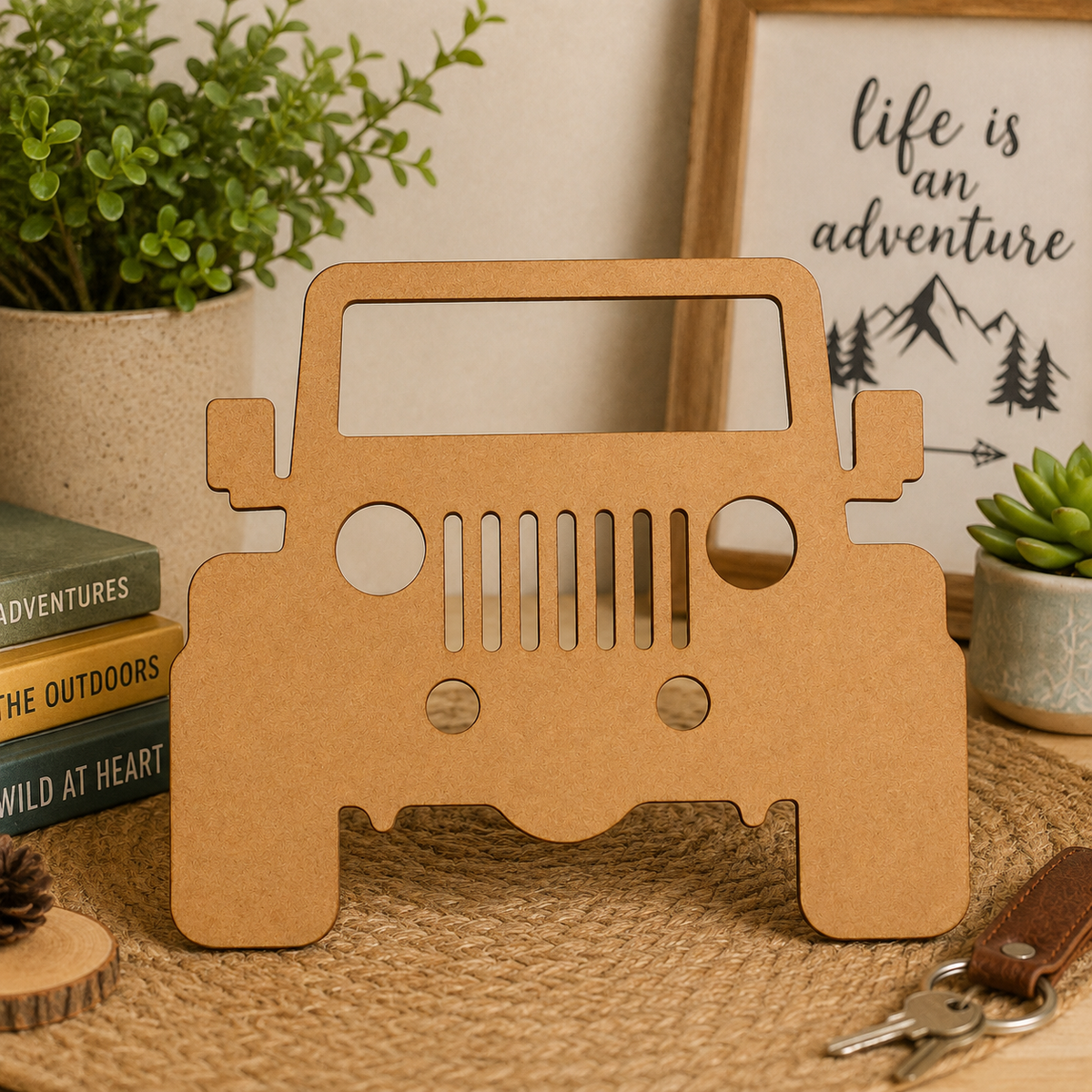 Jeep MDF Wooden Cutout Blank | Wooden Jeep Shape for DIY Crafts, Painting & Kids Décor