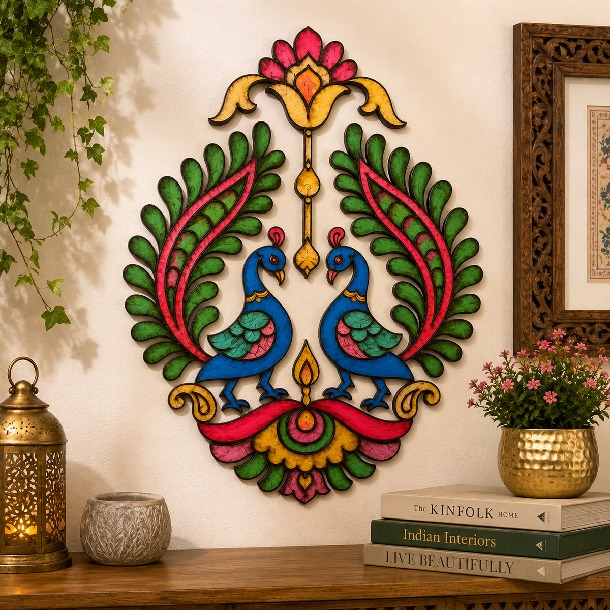 Peacock Floral MDF Motifs Cutout | Wooden DIY Craft Blank for Lippan Art, Resin Art & Wall Decor