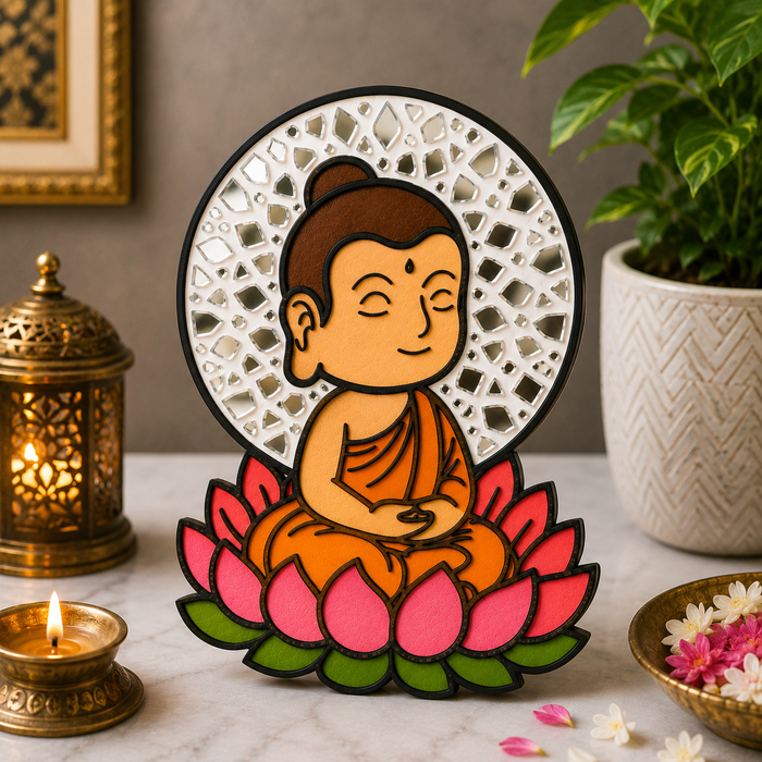 Baby Buddha MDF wooden cutout for Lippan art, resin art, mandala painting, meditation décor, and DIY wall decoration.