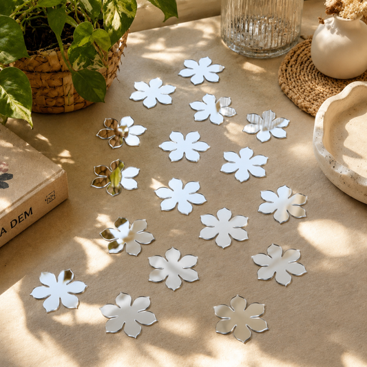 Silver Flower Acrylic Mirror Cutout | Laser Cut Floral Mirror Shape for Lippan Art, DIY Wall Decor & Craft Projects