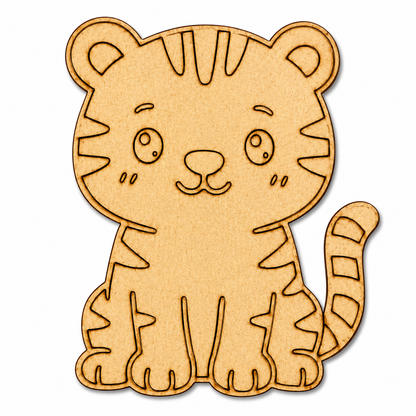 Cute Tiger MDF Wooden Cutout | Laser Cut Tiger Shape for Painting, DIY Crafts & Kids Decor