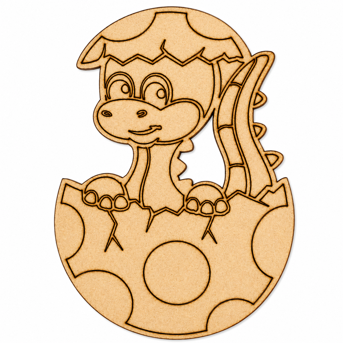 Baby Dinosaur in Egg MDF Wooden Cutout | Laser Cut Dinosaur Hatchling Shape for Painting & DIY Crafts