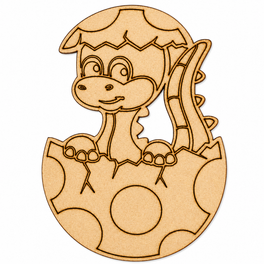 Baby Dinosaur in Egg MDF Wooden Cutout | Laser Cut Dinosaur Hatchling Shape for Painting & DIY Crafts