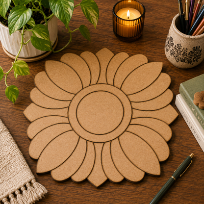 Sunflower MDF Wooden Cutout | Floral Wooden Craft Blank for Painting, DIY Decor & Lippan Art