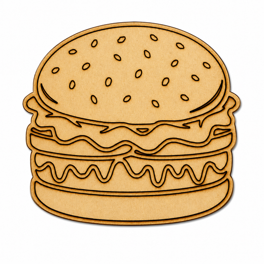 Burger MDF wooden cutout blank for café décor, restaurant wall art, painting, resin art, and DIY craft projects