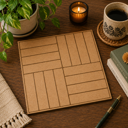 Square Parquet MDF Craft Base | Laser Cut Wooden Tile for DIY Painting & Home Decor