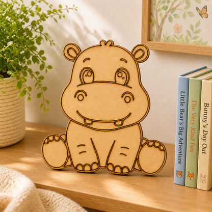 Hippo MDF Wooden Cutout | Laser Cut Hippopotamus Shape for Painting, DIY Crafts & Nursery Decor