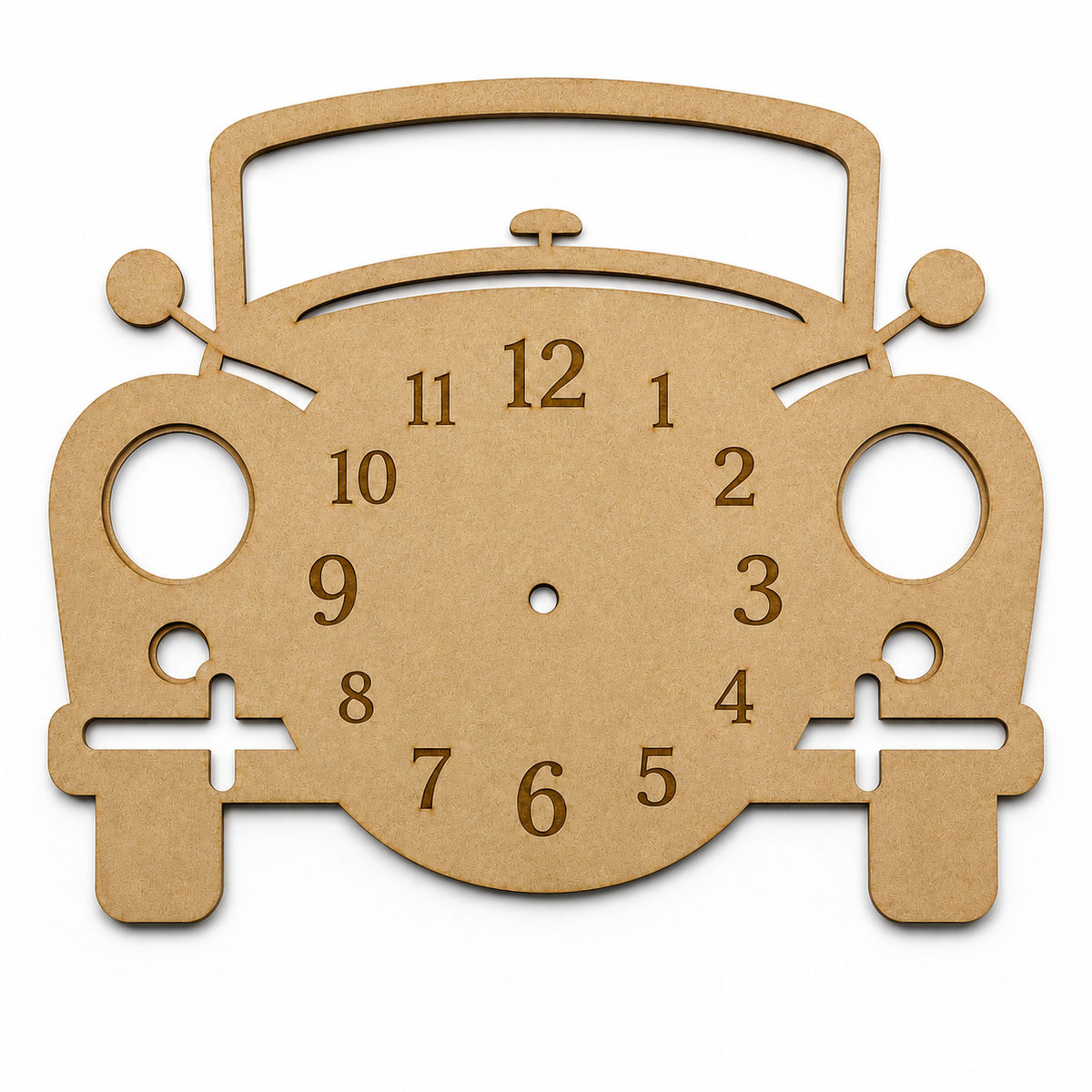 Car Shape MDF wooden clock base with engraved numbers for painting, resin art, DIY clocks, nursery décor and home decoration