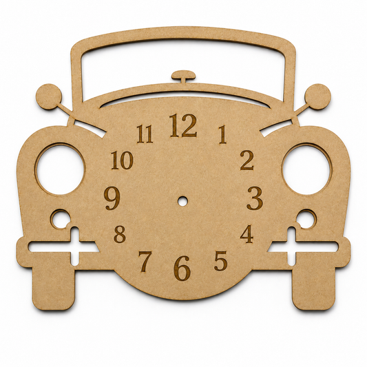 Car Shape MDF wooden clock base with engraved numbers for painting, resin art, DIY clocks, nursery décor and home decoration