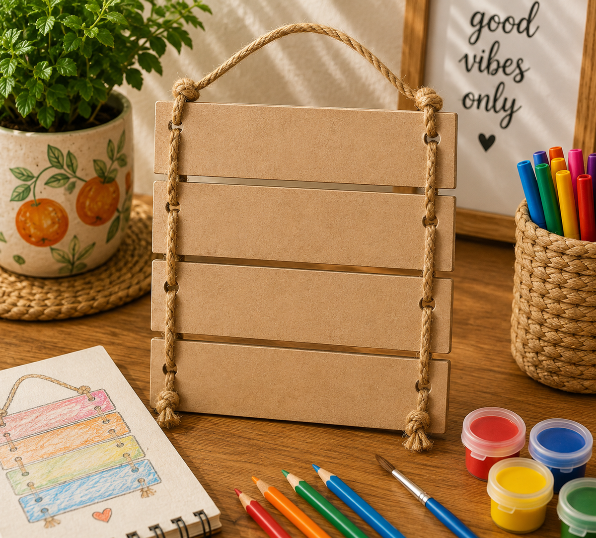 Wooden Hanging Sign Board MDF Cutout Set | Laser Cut Blank Name Plates for DIY Crafts & Home Décor