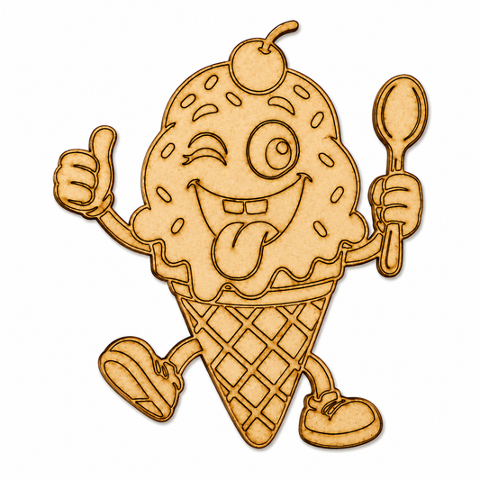 Cute Ice Cream Cone MDF wooden cutout blank for kids room décor, café wall art, dessert shop decoration, painting, resin art, and DIY crafts.