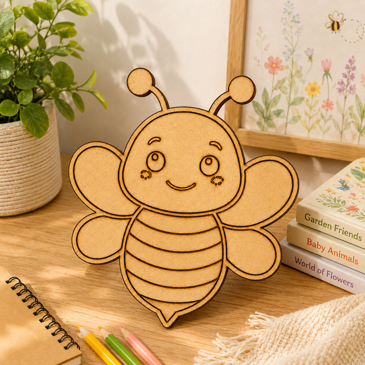 Bee MDF Wooden Cutout | Laser Cut Insect Craft Shape for Painting, DIY Art & Home Decor
