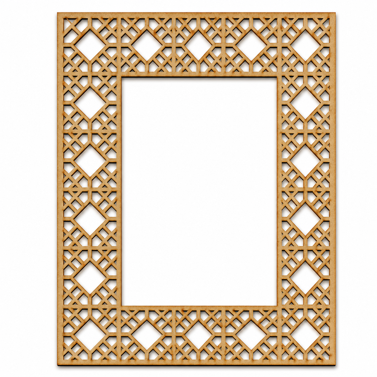 Decorative geometric MDF wooden photo frame with laser-cut lattice design for DIY painting, resin art and personalized home décor