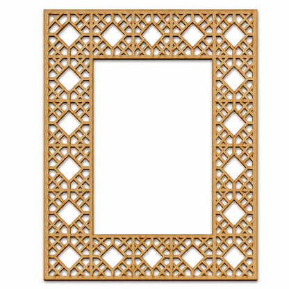 Decorative geometric MDF wooden photo frame with laser-cut lattice design for DIY painting, resin art and personalized home décor