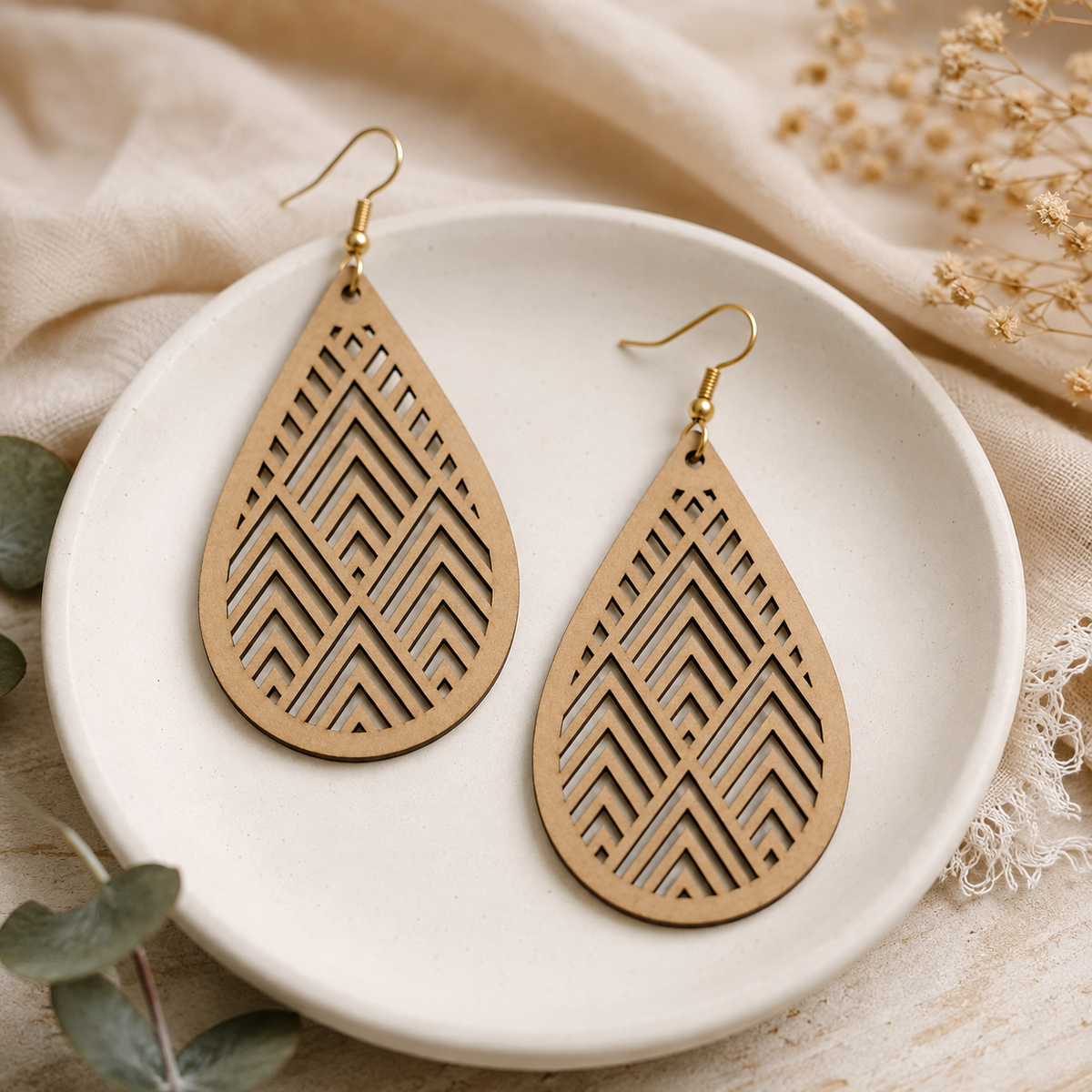Teardrop Chevron Wooden Earring Blanks | Laser Cut MDF Earring Cutouts for DIY Jewelry Making