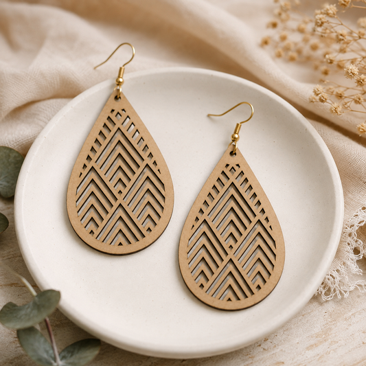 Teardrop Chevron Wooden Earring Blanks | Laser Cut MDF Earring Cutouts for DIY Jewelry Making