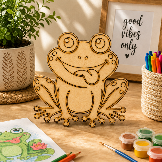 Cute Frog MDF Wooden Cutout | Laser Cut Frog Shape for Painting, DIY Crafts & Kids Decor