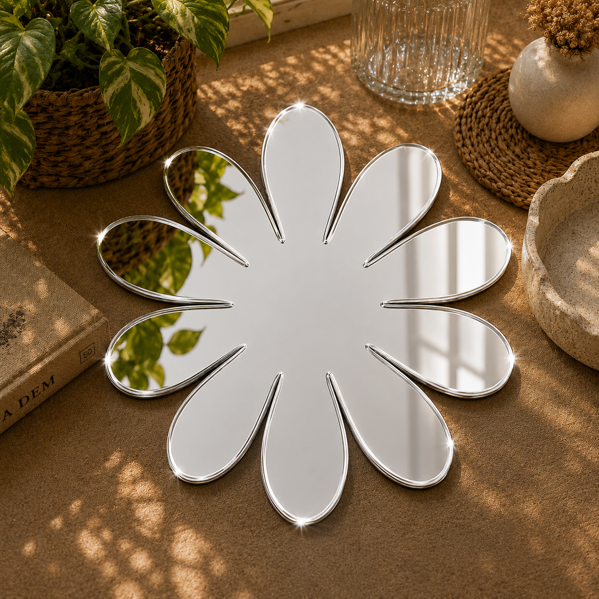 Silver Daisy Flower Acrylic Mirror Cutout | Laser Cut Floral Mirror Embellishment for DIY Crafts, Lippan Art & Wall Decor