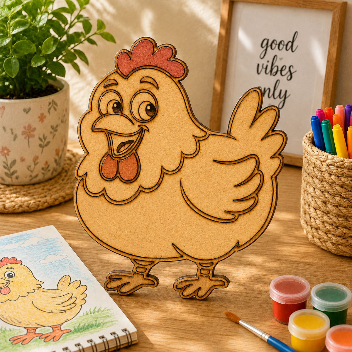 Chicken MDF Wooden Cutout | Laser Cut Hen Craft Shape for Painting, DIY Art & Home Decor