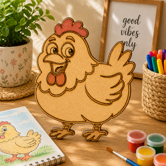 Chicken MDF Wooden Cutout | Laser Cut Hen Craft Shape for Painting, DIY Art & Home Decor