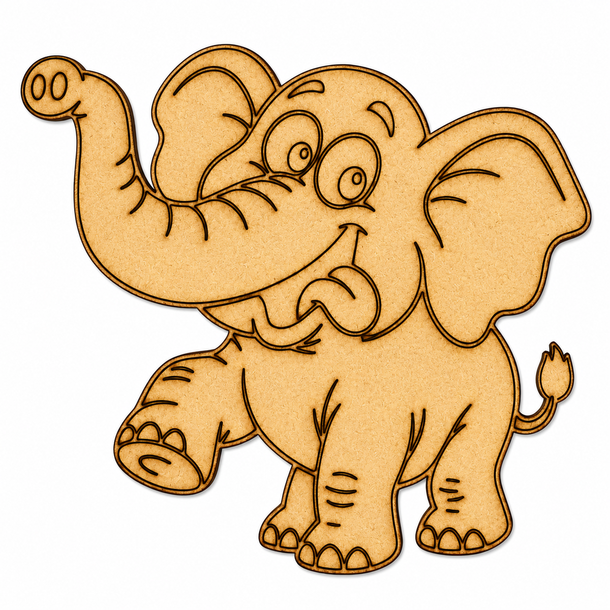 Cute elephant MDF wooden cutout for DIY painting, resin art, nursery décor, and jungle-themed craft projects.