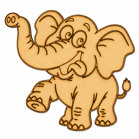 Cute elephant MDF wooden cutout for DIY painting, resin art, nursery décor, and jungle-themed craft projects.