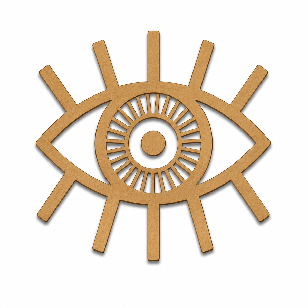 Evil Eye Sun MDF wooden cutout for DIY wall décor and creative craft projects.