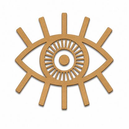 Evil Eye Sun MDF wooden cutout for DIY wall décor and creative craft projects.