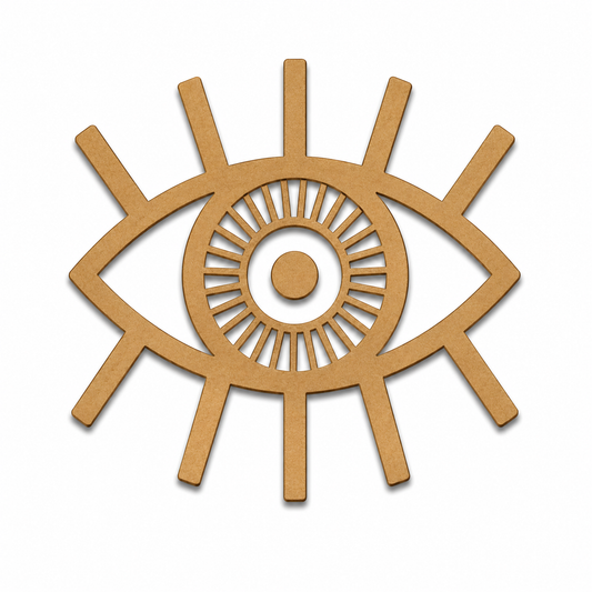 Evil Eye Sun MDF wooden cutout for DIY wall décor and creative craft projects.