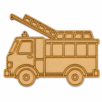 Fire Truck MDF wooden cutout blank for painting, resin art, classroom decoration, kids' décor and DIY craft projects