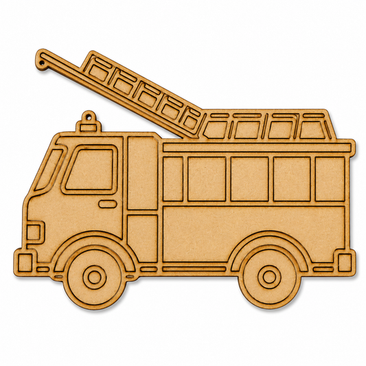 Fire Truck MDF wooden cutout blank for painting, resin art, classroom decoration, kids' décor and DIY craft projects