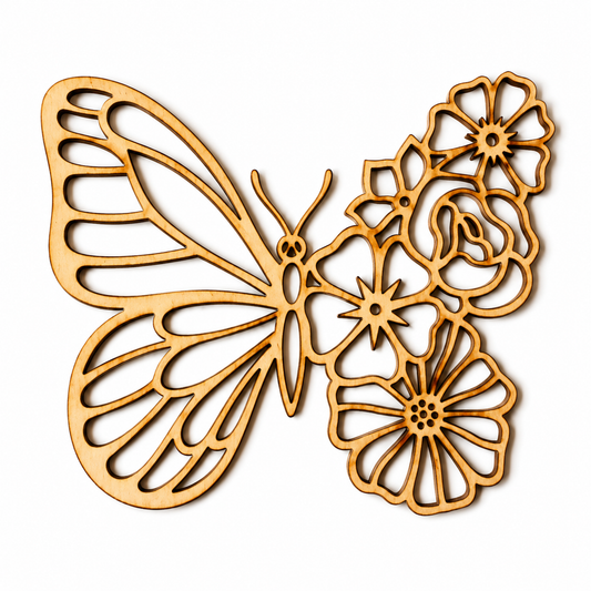 Floral Butterfly MDF wooden cutout for DIY painting, resin art, wall décor and floral-themed craft projects