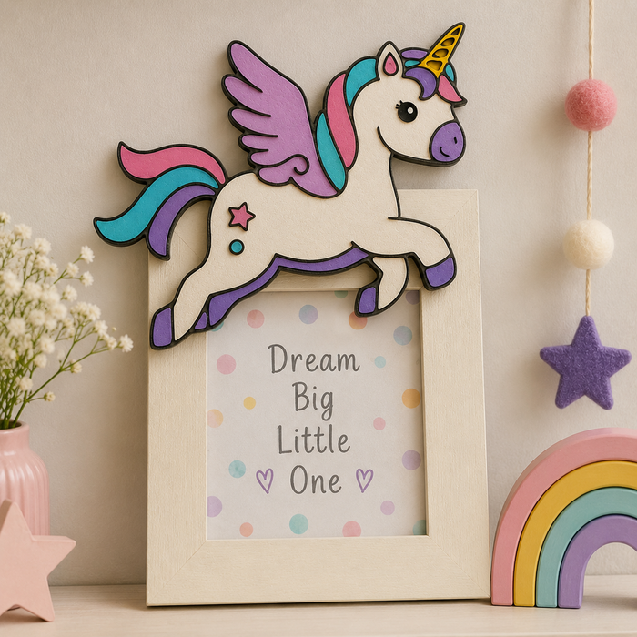 Flying unicorn MDF wooden cutout for DIY painting, nursery décor, resin art, kids crafts and personalised gifts