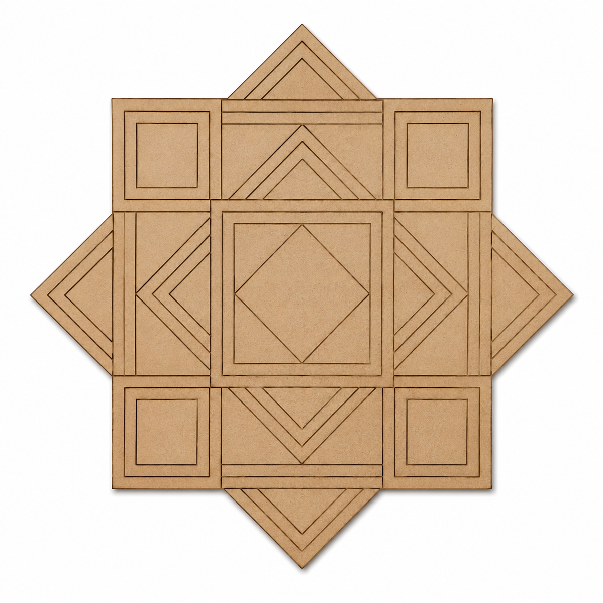 Geometric MDF rangoli base for Lippan art, resin art, mandala painting, festive decoration and DIY wooden craft projects