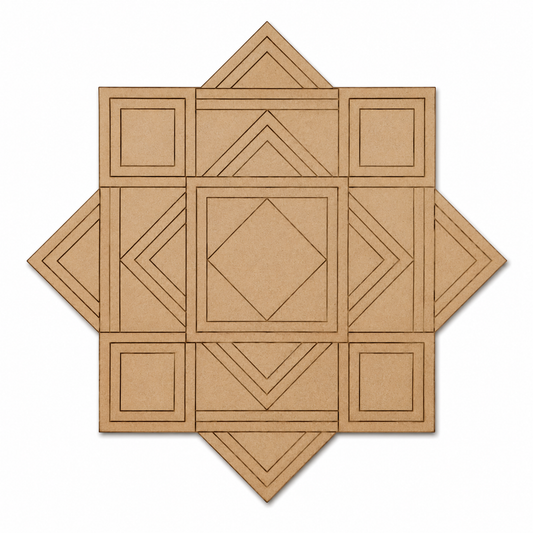 Geometric MDF rangoli base for Lippan art, resin art, mandala painting, festive decoration and DIY wooden craft projects