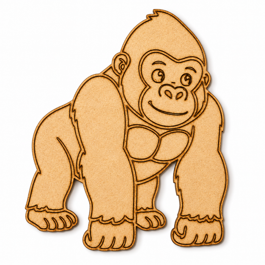 Gorilla MDF wooden cutout for DIY painting, resin art, jungle-themed decorations, nursery décor, and craft projects