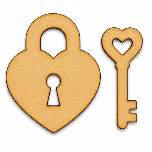 Heart lock and key MDF wooden cutout for painting, resin art, wedding décor, Valentine's Day crafts and DIY handmade projects