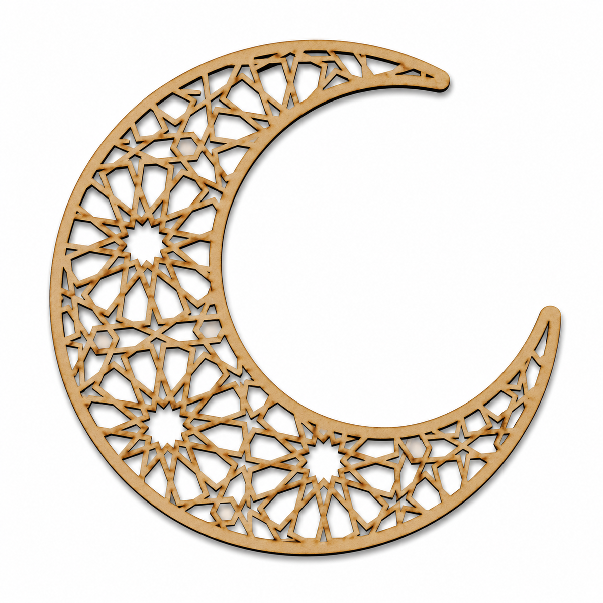 Islamic Crescent Moon MDF wooden cutout for DIY wall décor and creative craft projects.