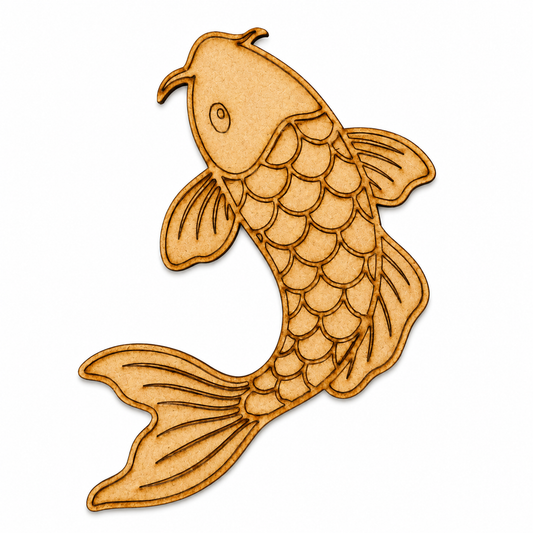Koi Fish MDF wooden cutout for DIY painting, resin art, aquatic décor, and fish-themed craft projects.