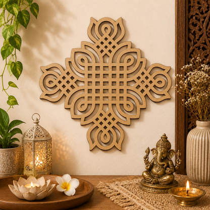 Kolam Muggu MDF wooden cutout for DIY wall décor and pooja decor