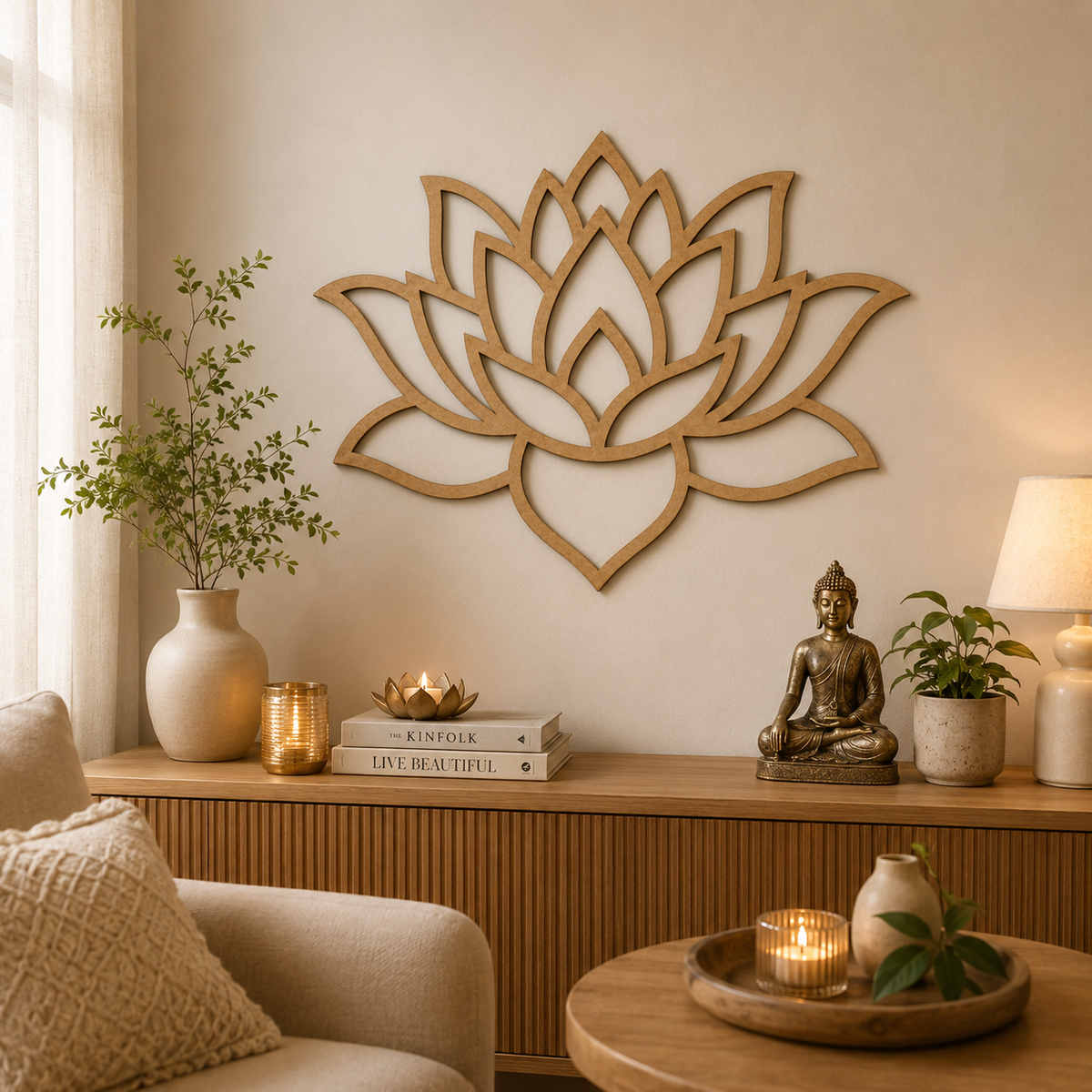 Lotus MDF wooden cutout for DIY wall décor and creative craft projects.